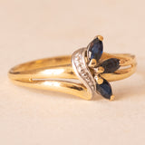 Anello vintage in oro giallo e bianco 18K con zaffiri, anni ‘60