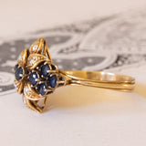 Anello vintage in oro 18K con zaffiri e diamanti, anni ‘70