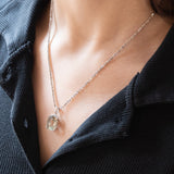 Collana vintage in oro 9K con quarzo verde-acqua e diamanti, anni ‘60/‘70