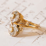 Toi et Moi antico in oro 12K con paste di vetro bianche, primi del ‘900