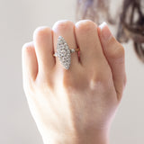 Vintage 18K gold navette ring with diamonds (2.80ctw approx.), 1940s / 1950s