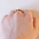 Anello vintage in oro 14K con perla, anni '50