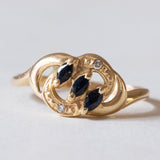 Anello vintage in oro 18K con topazi e diamanti, anni ‘50/‘60