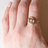 Anello Art Nouveau in oro giallo 18K con perline, anni '10/'20