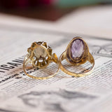 Anello vintage da cocktail in oro 14K con quarzo fumé, anni ‘70