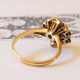 Anello vintage in oro 18K con zaffiri e diamanti, anni ‘70