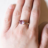 Anello vintage in oro 9K con spinello rosa e diamanti, anni ‘80