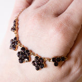 Collana vintage in oro 8K con granati, anni ‘50/‘60