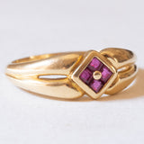 Anello vintage in oro giallo 18K con rubini, anni ‘70