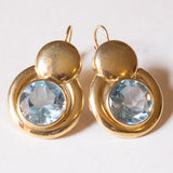 Orecchini vintage in oro 18K con topazi azzurri sintetici (12ctw ca.), anni ‘60