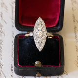 Vintage 18K gold navette ring with diamonds (2.80ctw approx.), 1940s / 1950s