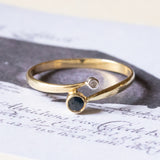 Anello contrarier vintage in oro 14K con zaffiro e diamante, anni ‘50/‘60