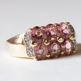 Anello vintage in oro 9K con tormaline rosa e diamanti, anni ‘80/‘90