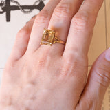 Anello vintage da cocktail in oro 18K con quarzo citrino, anni ‘50/‘60