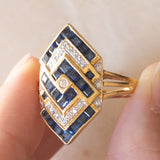 Anello vintage in oro 18K con zaffiri e diamanti