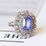 Anello convertito da susta in platino e oro bianco 18K con tanzanite (3ct ca.) e diamanti (1ctw ca.)