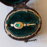 Anello vintage in oro 14K con smeraldo cabochon e diamanti, anni ‘60