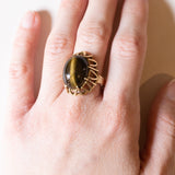 Anello vintage in oro 14K con occhio di tigre, anni ‘70