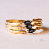 Anello vintage in oro 18K con zaffiri, anni ‘50/‘60
