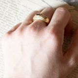 Anello vintage in oro 18K con topazio blu e diamanti (0.56ctw ca.), anni ‘70/‘80