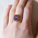 Anello vintage da cocktail in oro 18K con zaffiro viola, anni ‘60/‘70
