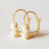 Orecchini vintage in oro giallo 18K con perle bianche e zirconi, anni ‘50/‘60