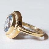 Anello vintage in oro 14K con spinello sintetico azzurro, anni ‘60/‘70