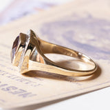 🔮 Anello vintage in oro 9K con ametista e diamanti, anni ‘70