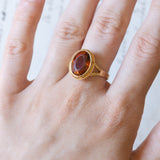 Anello vintage in oro 18K con quarzo citrino arancione, anni ‘70