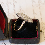Vintage 18K gold navette ring with diamonds (2.80ctw approx.), 1940s / 1950s
