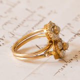 Toi et Moi antico in oro 12K con paste di vetro bianche, primi del ‘900