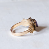Vintage 18K gold ring with amethyst and white glass paste, 1940s / 1950s