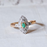 Anello antico in oro 18K e argento con pasta di vetro verde e diamanti, anni ‘30/‘40