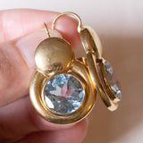 Orecchini vintage in oro 18K con topazi azzurri sintetici (12ctw ca.), anni ‘60