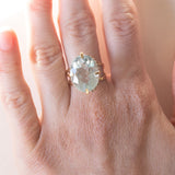 Anello vintage da cocktail in oro 14K con acquamarina (10ct ca.), anni ‘60/‘70