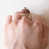 Anello vintage in oro 18K con rubini, anni ‘60/‘70
