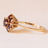 Anello vintage a margherita in oro giallo 14K con granati, anni ‘50/‘60