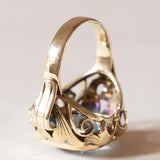 Anello vintage in oro 14K con spinello azzurro, anni ‘60/‘70