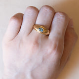 Vintage 18K gold band ring with blue topaz, 60s / 70s