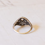 Anello di transizione Art Nouveau-Art Déco in oro 14K e argento con diamanti, anni '20/'30