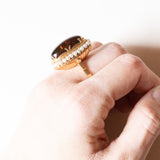 đ Anello vintage in oro 18K con ambra e perline, anni '50