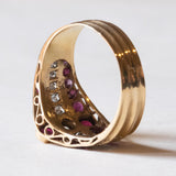 Anello “triplo” vintage in oro 18K con diamanti (0.30ctw ca.) e rubini, anni ‘70