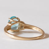 Anello vintage in oro 14K con tormalina azzurra e diamanti, anni ‘80