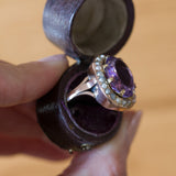 Bague marguerite vintage en or 18 carats avec améthystes et perles, 1950