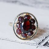 Anello a margherita vintage in oro 8K con granati, anni ‘60