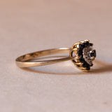 Anello vintage a cuore in oro 18K con topazi e diamante, anni ‘60/‘70
