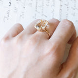 Vintage 18K Gold Cocktail Ring with Light Green Quartz, 1960s