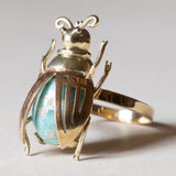 🪲 Anello convertito da copri bottone a insetto in oro 18K e in oro 14K con turchese