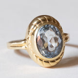 Anello vintage in oro 14K con spinello sintetico azzurro, anni ‘60/‘70