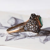 Anello antico in oro 18K e argento con smeraldo e diamanti di taglio rosetta, primi del ‘900